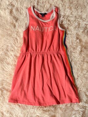 Nautica Girls Coral Logo Dress 4T Rainbow Stripe Sleeveless